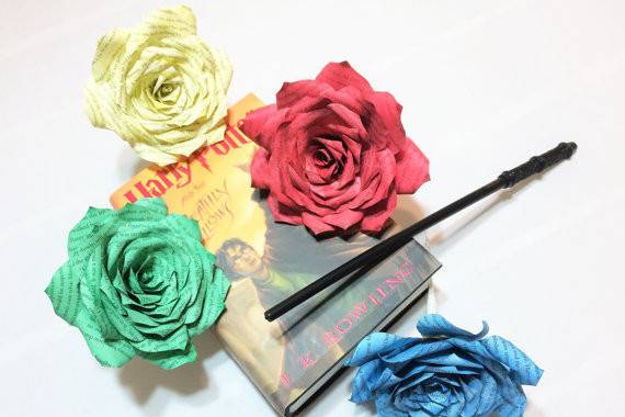 Harry Potter book page Roses in house colors