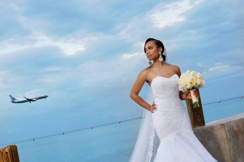 Bride by the ocean
