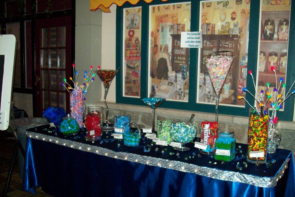 Beautiful candy table in front of the 