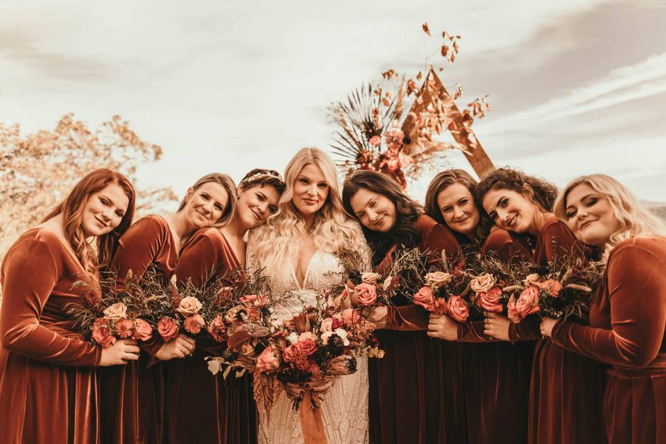 Fall bride and bridesmaids