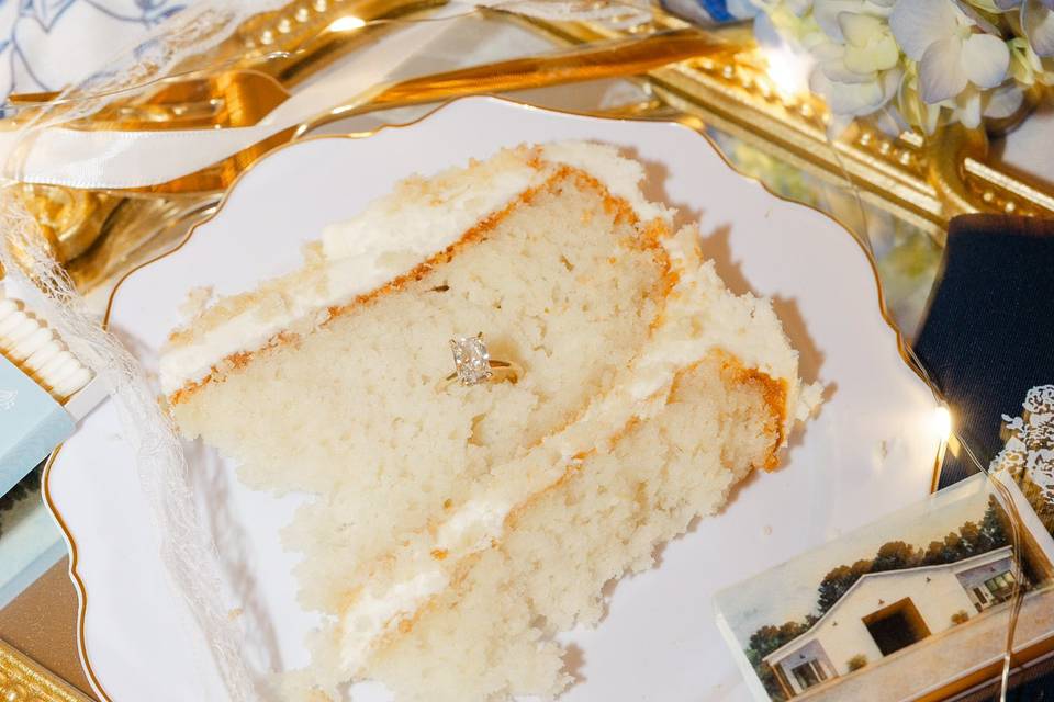 Photo strip near wedding cake