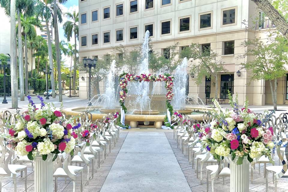 Wedding ceremony with vibrant flowers