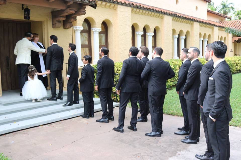 Groomsmen Lined Up Outside