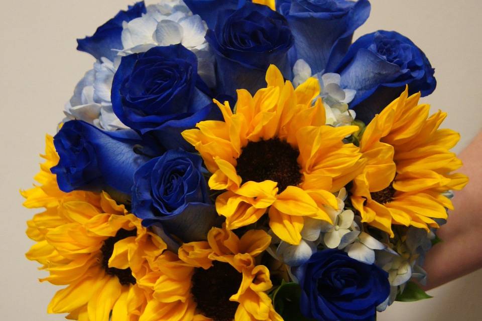 Blue and yellow bridal bouquet