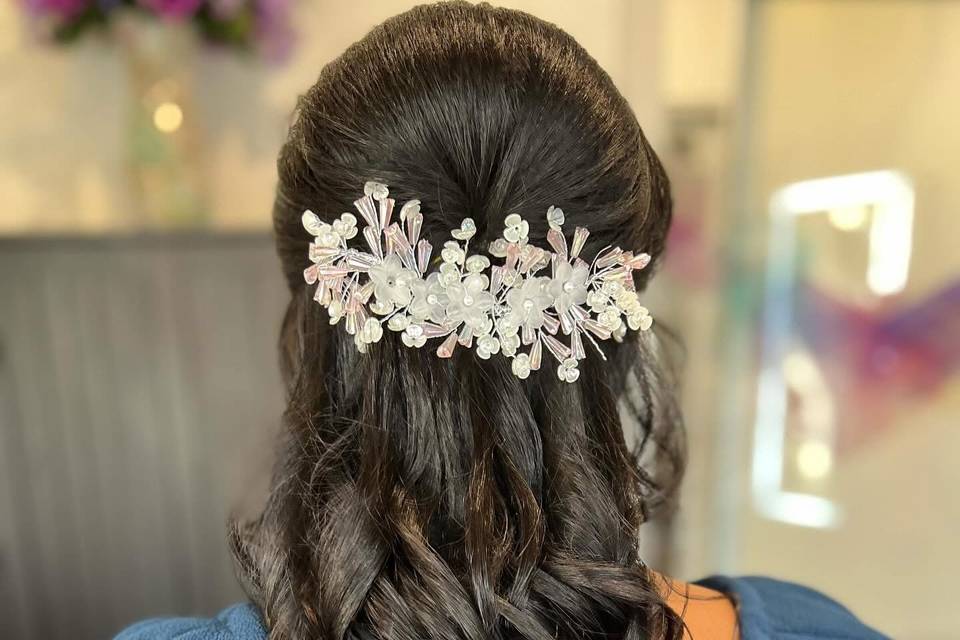 Curled half up style