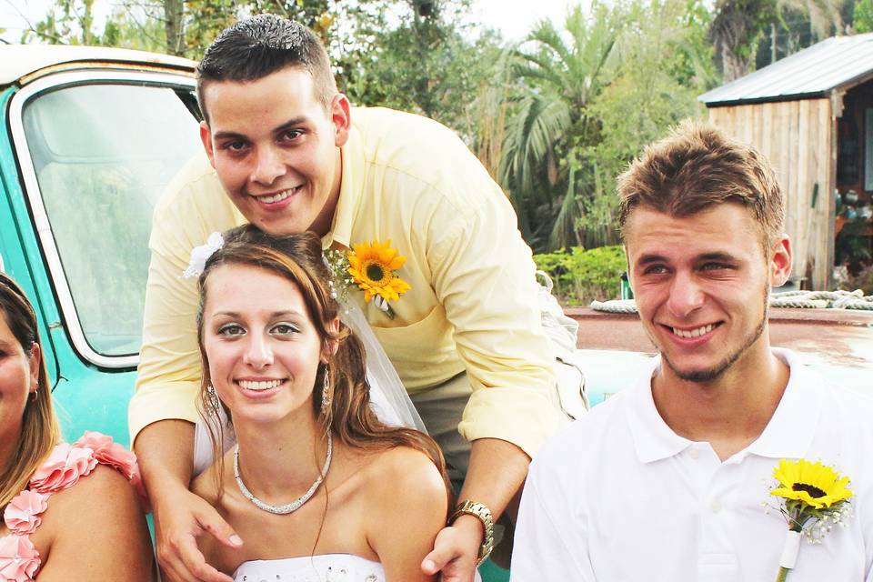 Bride, groom, matron of honor and best man.