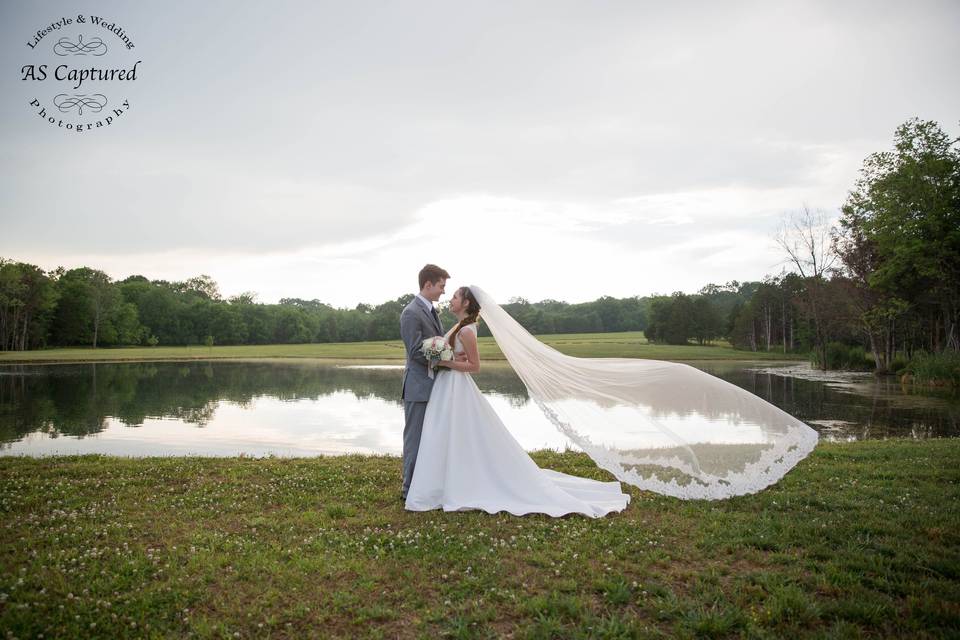 Bride & Groom by pond