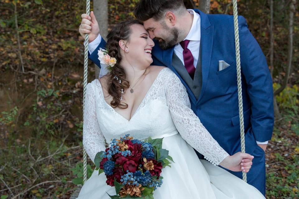 Bride and Groom on Swing