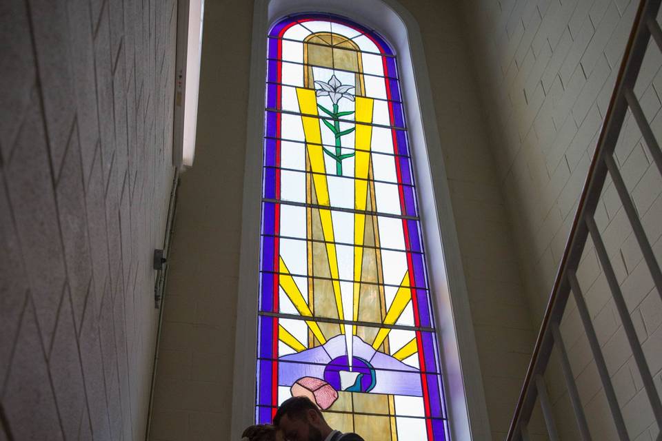 Bride & Groom by Stained Glass