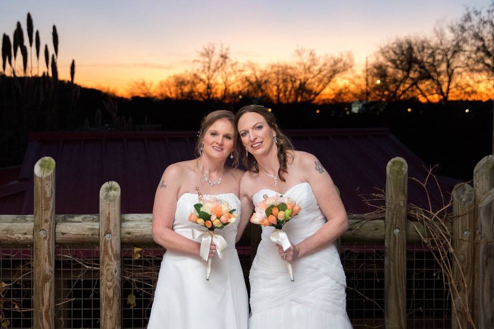 Bride & Bride at sunset