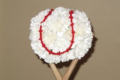 Baseball themed centerpiece for couple's bridal shower