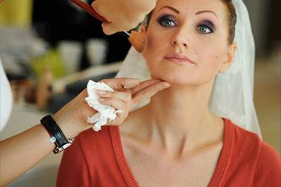 Bride getting her makeup done