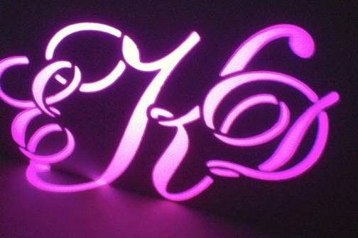 Custom Initials of bride and groom for reception, can be placed on the dance floor, on walls etc.