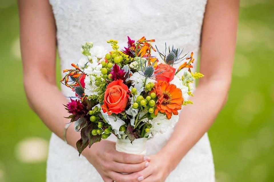 The bride holding her bouquet