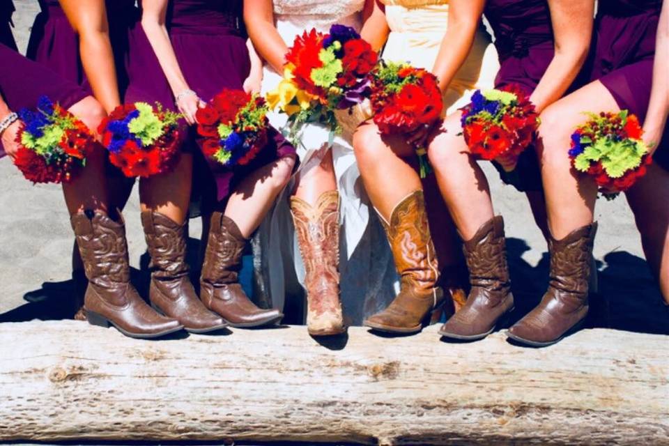 The bride with her bridesmaids
