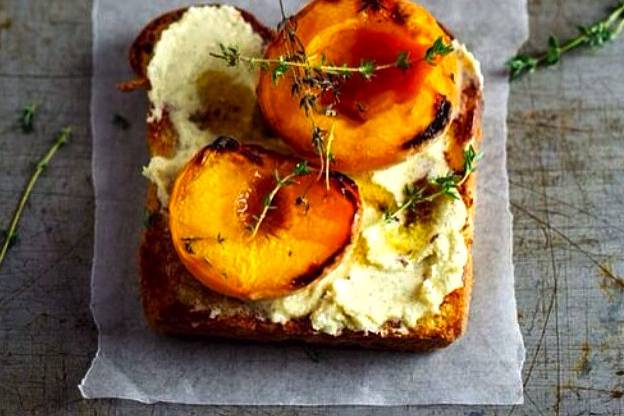 Petite Caramelized Peach + Firefly Farms Chèvre + Thyme Crostini