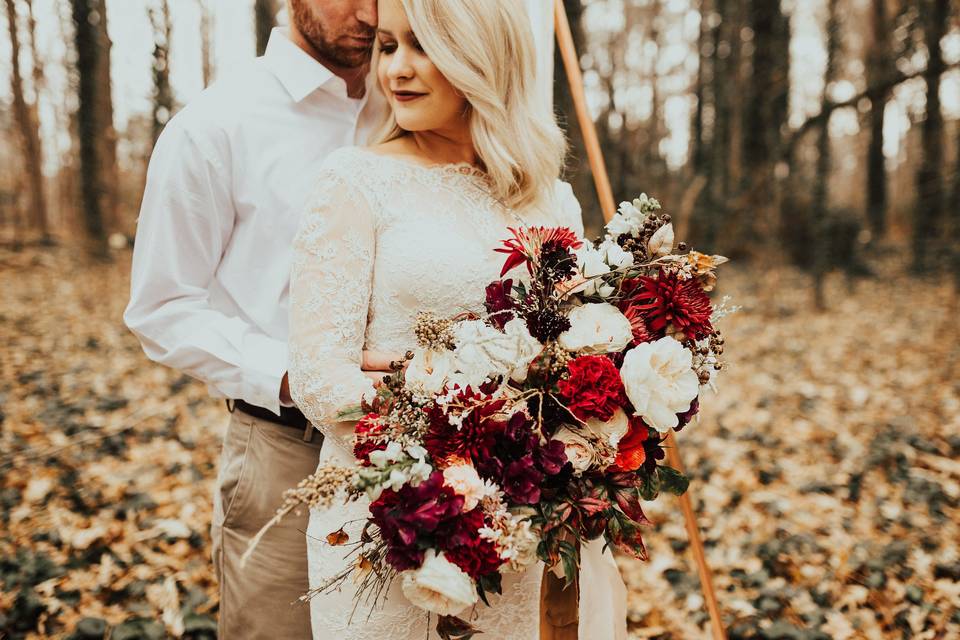 Bright reds and purples on the flower bouquet