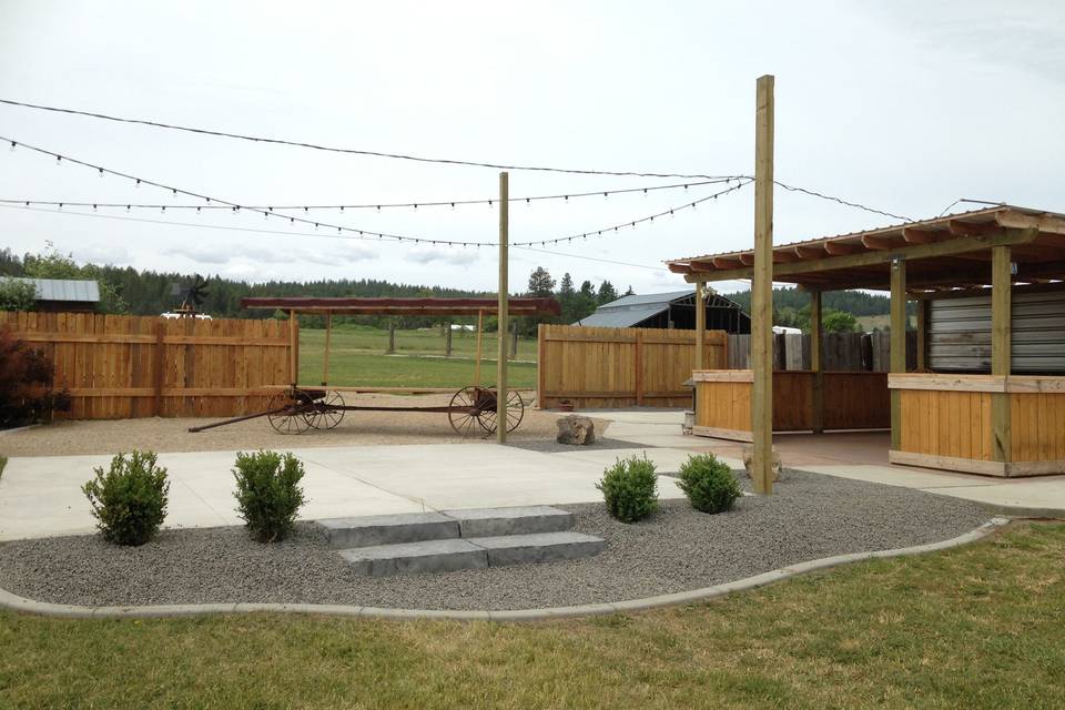 Outdoor dance floor and bar