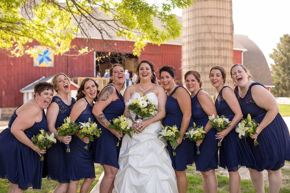 Bride with bridesmaids