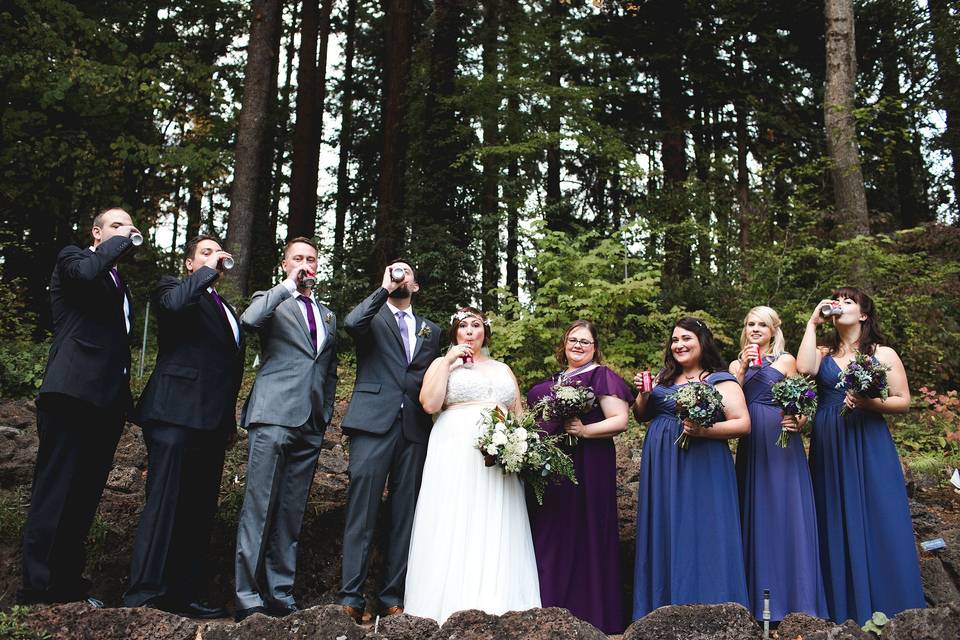 Happy AND fun people... one of the coolest wedding parties ever! Photo by The Fischers Handmade.