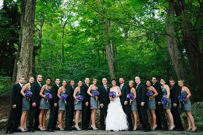 The couple with the bridesmaids and groomsmen