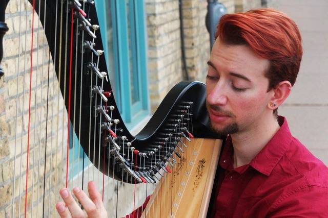 Playing the harp