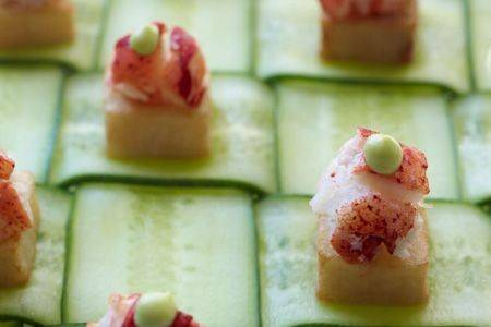 Cucumber Platter with Lobster Canapes