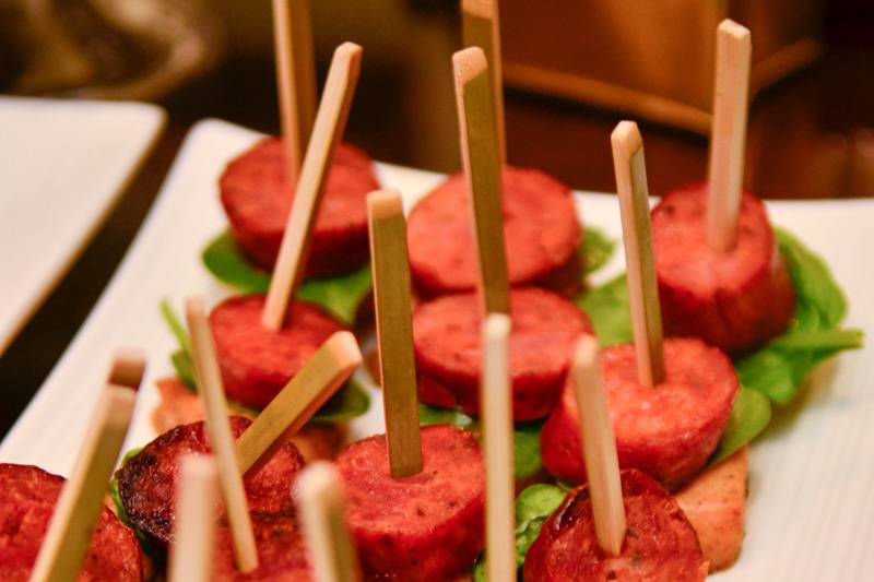 Chicken, Basil and Andouille Sausage Skewered