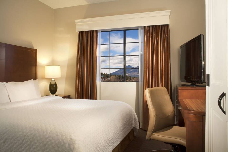 Every room in our All Suite Flagstaff Hotel is a two room suite with one king or two doubles in the bedroom and a full living room with pull out sofa.