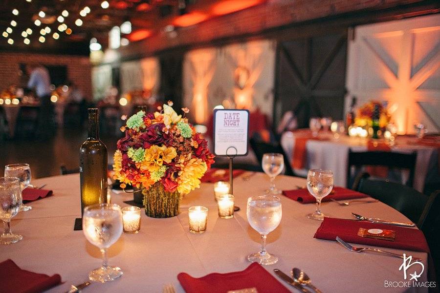 Table setup with flower centerpiece