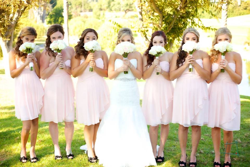 Bride with bridesmaids