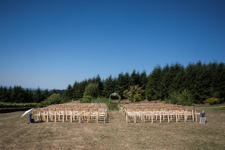 Outdoor ceremony near pines