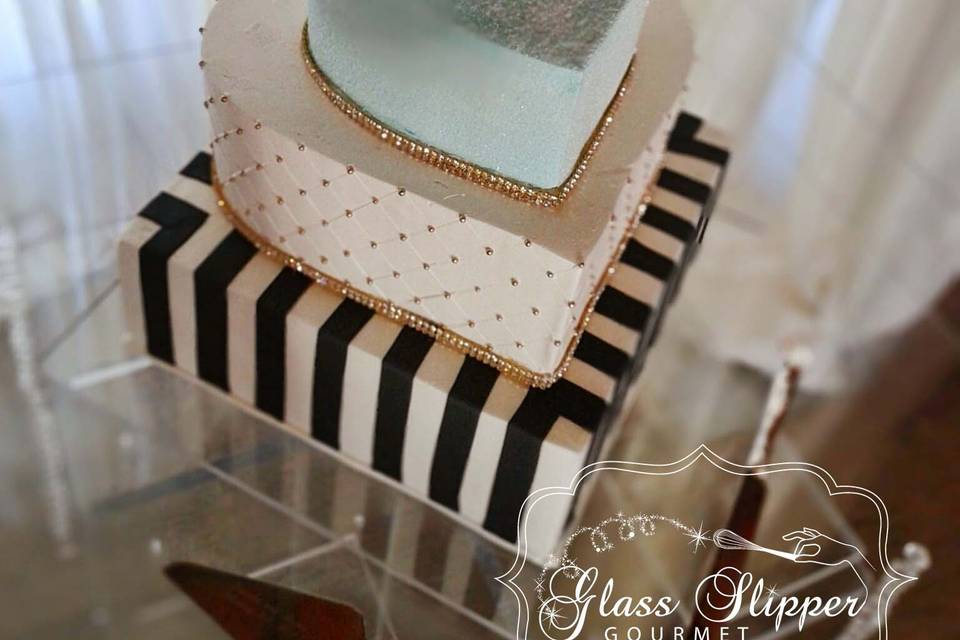 modern buttercream cake with sparkle, gold bling and bold stripes