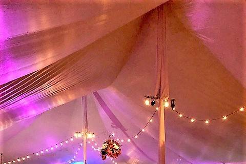 Wedding tents, decor, and lighting