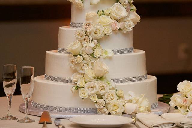 Wedding cake with cascading flowers