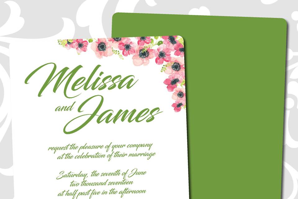 Complete wedding invitation suites - custom printed invitation cards, pocket folders, rsvp cards, envelopes, enclosures, belly bands, monograms squares, custom address printing.