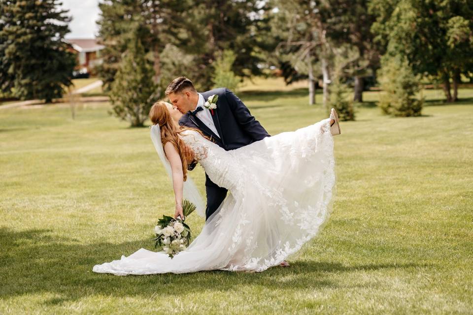 Bride dancing with groom