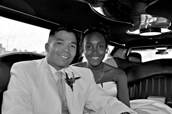 Bride and Groom in the Limo
