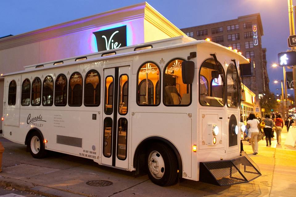 Trolley at night