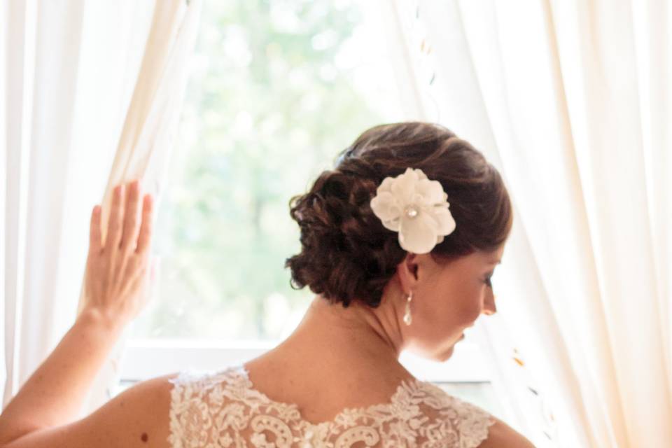 Updo with white flower