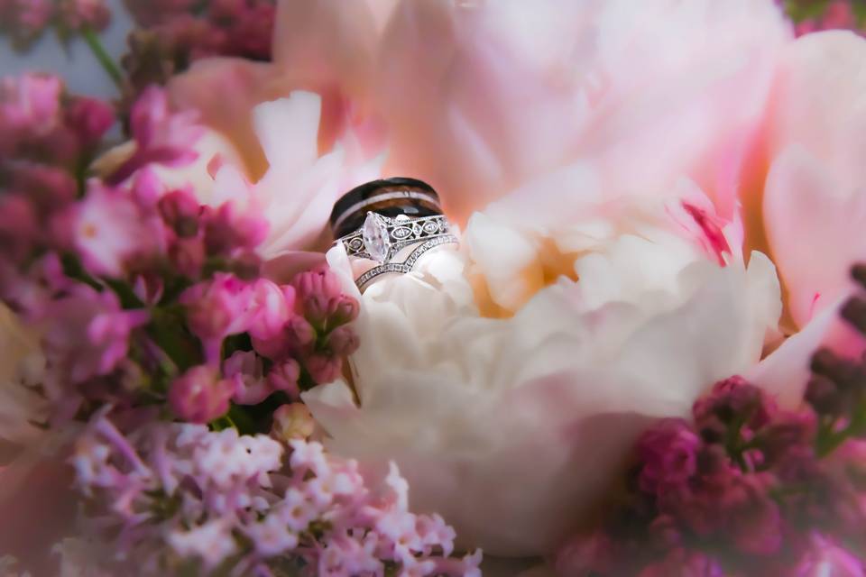 Floral with wedding rings