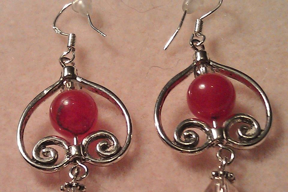 Earring are made of Red Jade & Silver Shade Swarvorski Crystals Tibetan Silver, Lead & Nickel Free, with Sterling Silver Earring Wires.