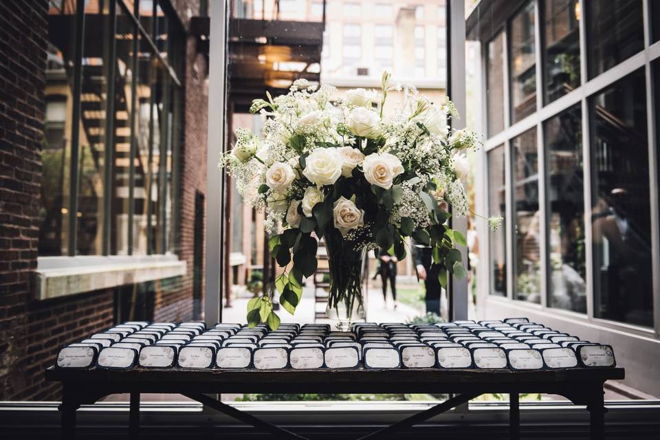 Escort card table in Ivy Room foyerPhoto Credit Erin Hoyt Photographyhttp://erinhoytphotography.com/