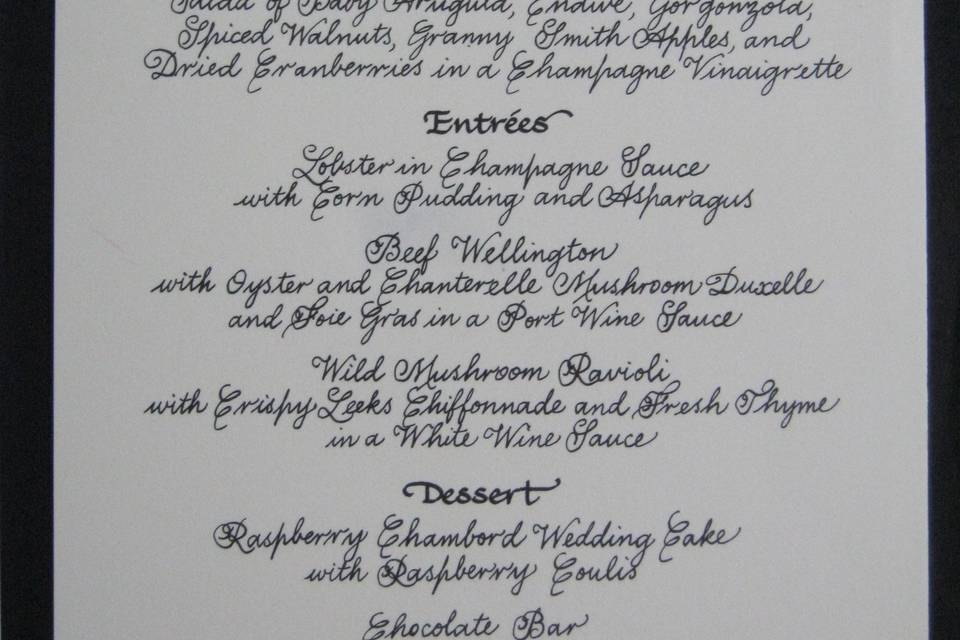 Copperplate menu with custom monogram