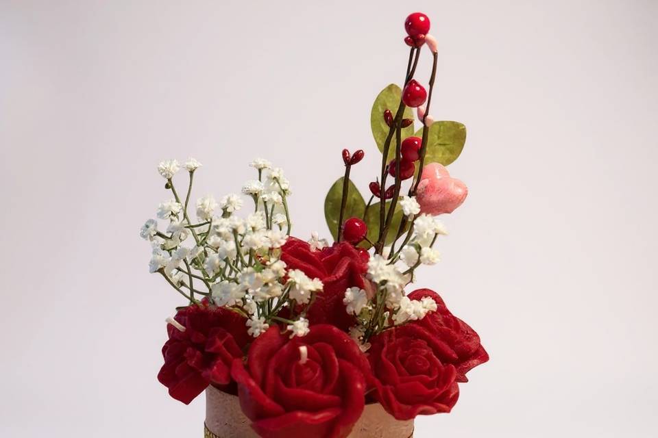 Beeswax flowers in pink box