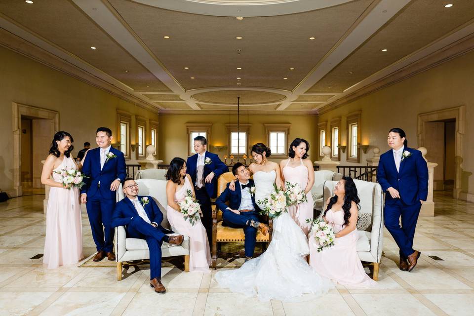 Wedding party in the lobby