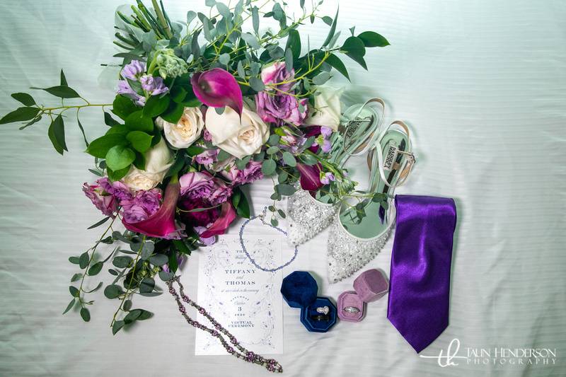 Wedding day details in purple