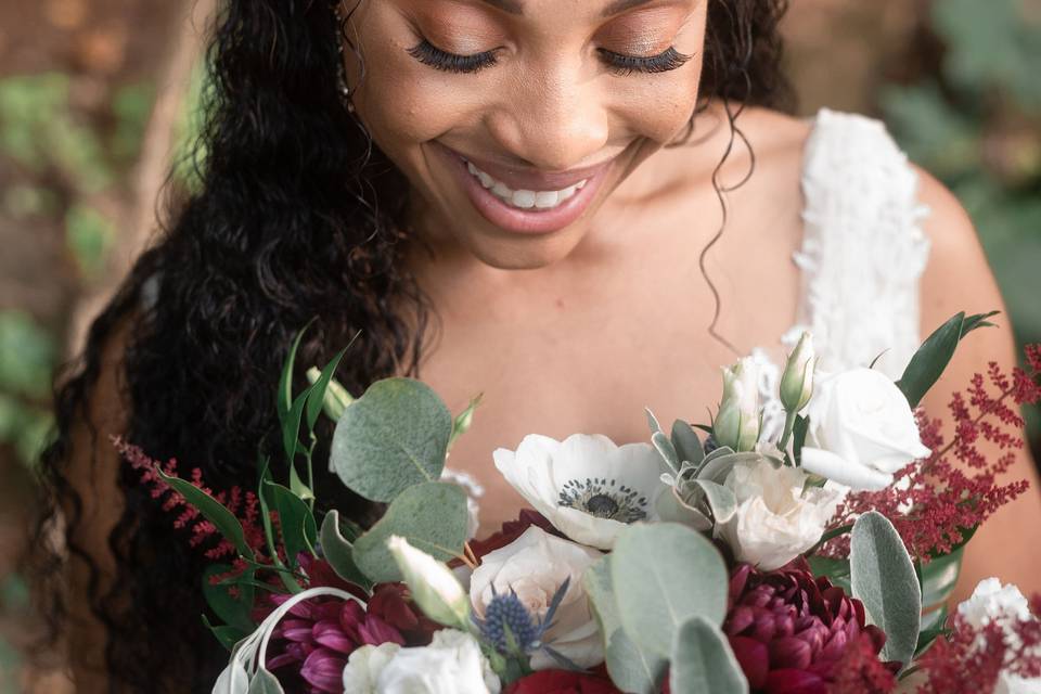 Bride with Burgundy bouquet