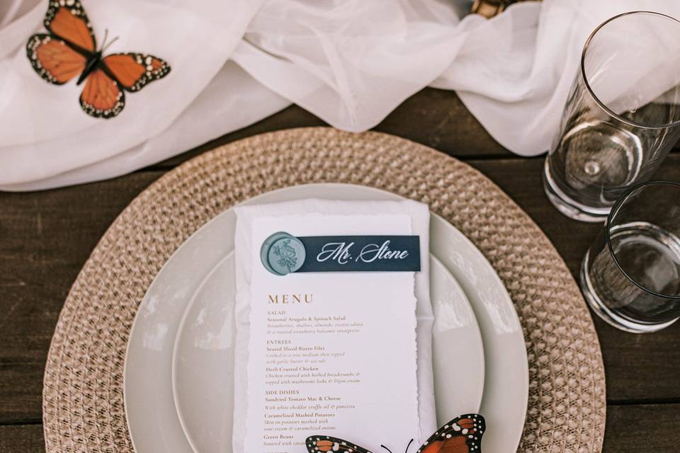 Deckled menu with a wax seal
