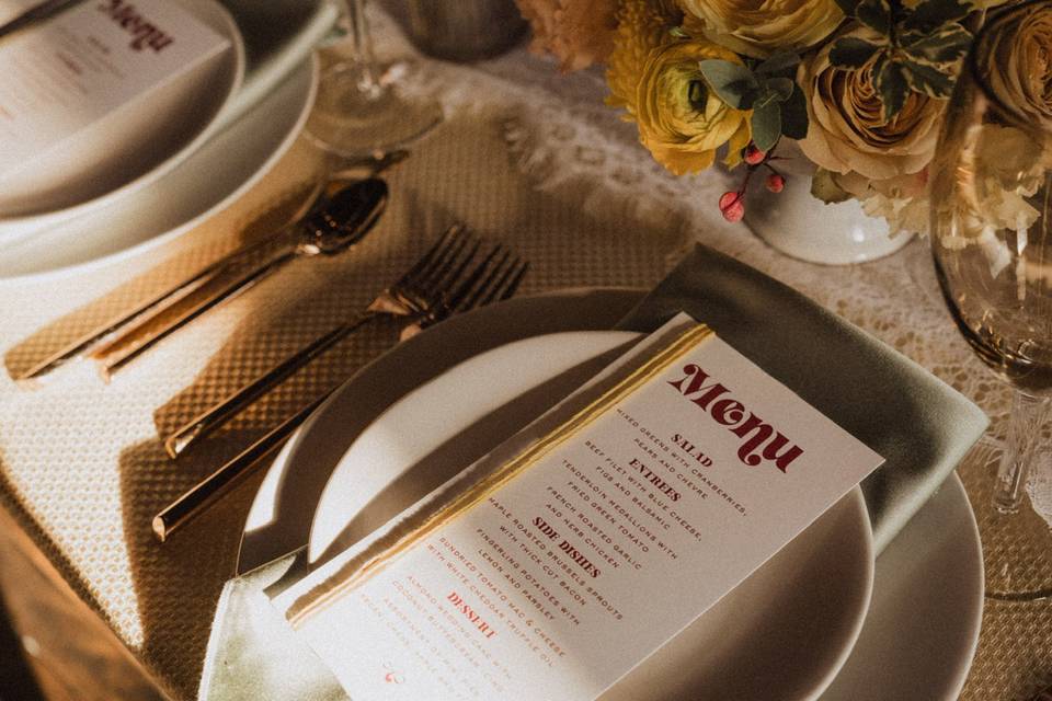 Vibrant retro wedding menu